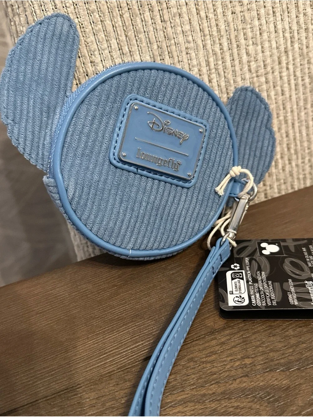 NWT Disney Loungefly Lilo‎ Stitch Figural Stitch Corduroy Coin Purse Wristlet